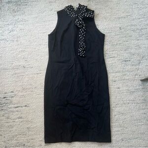 Sara Campbell black knit sheath dress with polka dot neck tie